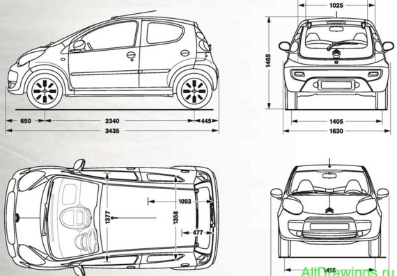 Citroen C1 (2009) (Cитроен C1 (2009)) - чертежи (рисунки) автомобиля